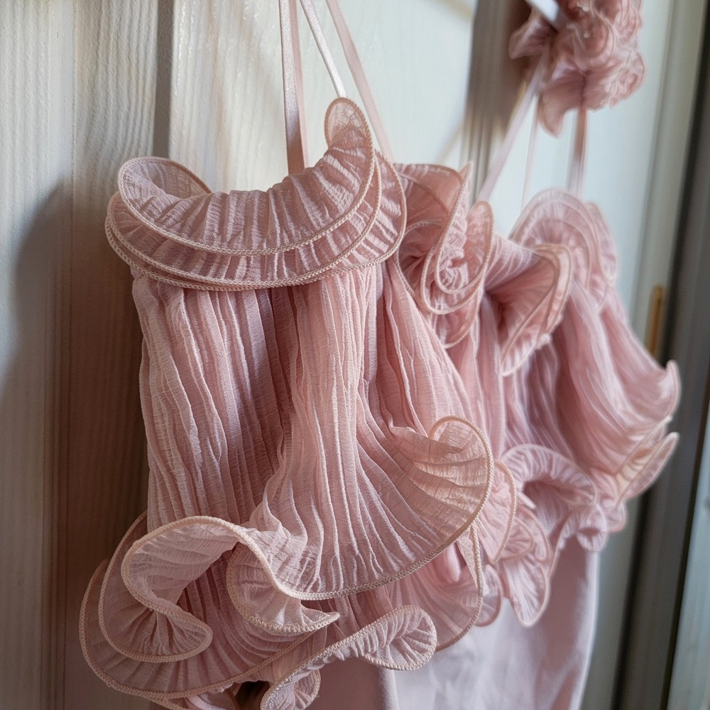 Free People For The Frill Of It Bodysuit Pink‎ Ruffle Tulle Lace Size Medium - Picture 11 of 13